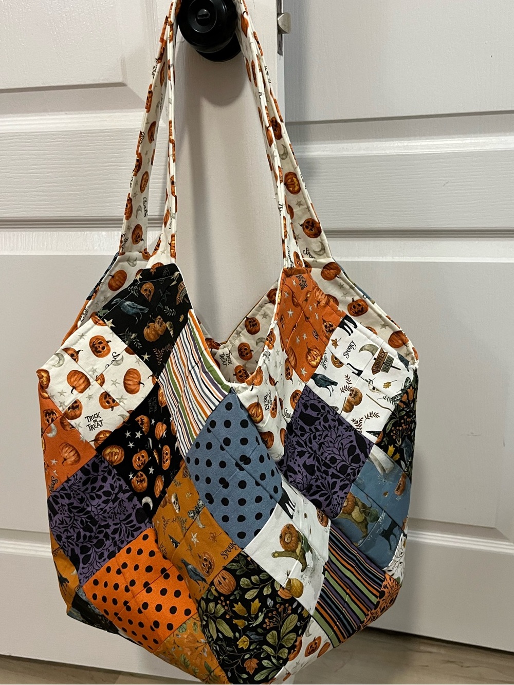 Halloween Pattern Colorful Mondo Large Bag New. Tote. Cotton. Black Orange.